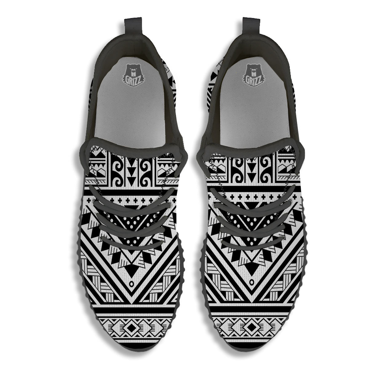 Tribal Maori Polynesian Tattoo Print Black Walking Shoes-grizzshop