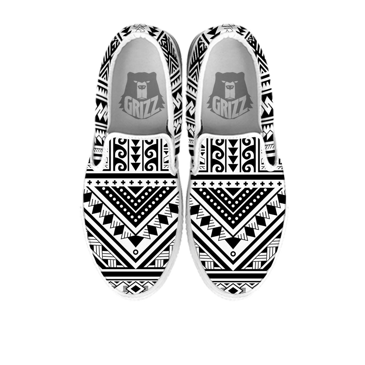 Tribal Maori Polynesian Tattoo Print White Slip On Shoes-grizzshop