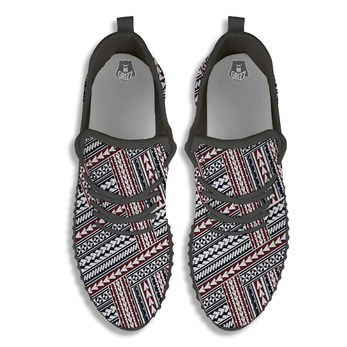 Tribal Maori Print Black Walking Shoes-grizzshop