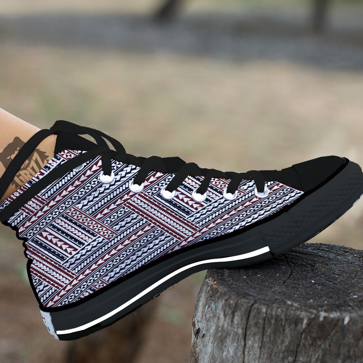 Tribal Maori Print High Top Shoes-grizzshop