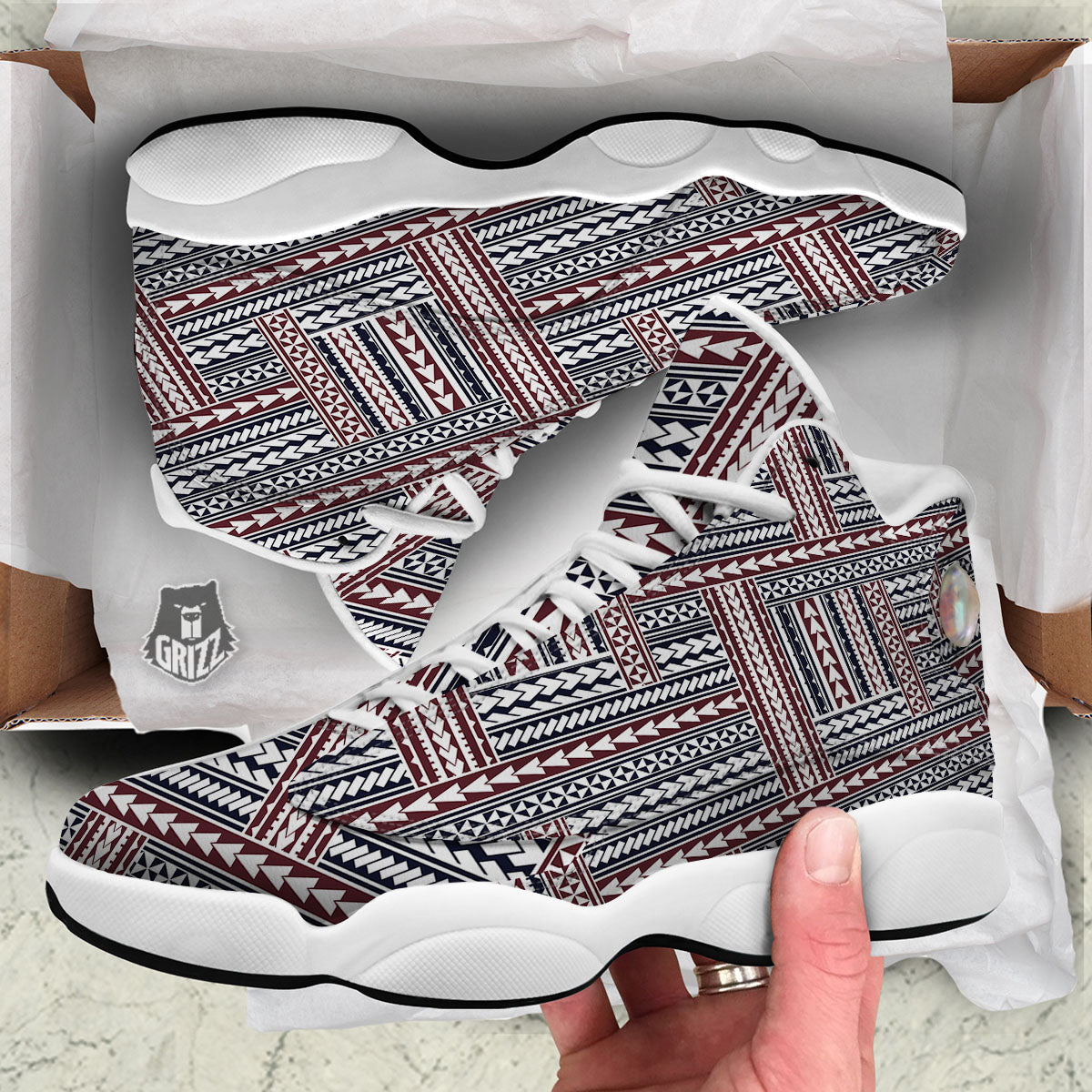 Tribal Maori Print White Basketball Shoes-grizzshop