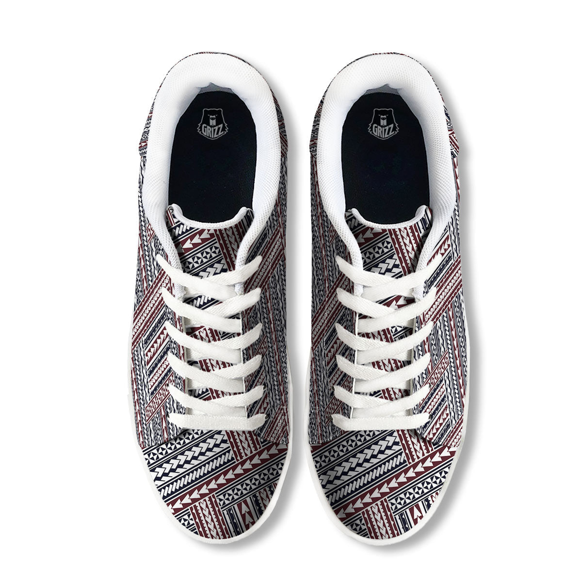 Tribal Maori Print White Low Top Sneakers-grizzshop