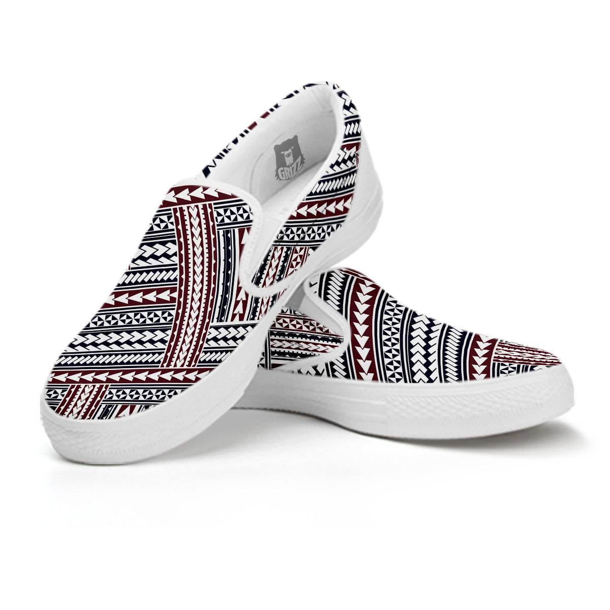 Tribal Maori Print White Slip On Shoes-grizzshop