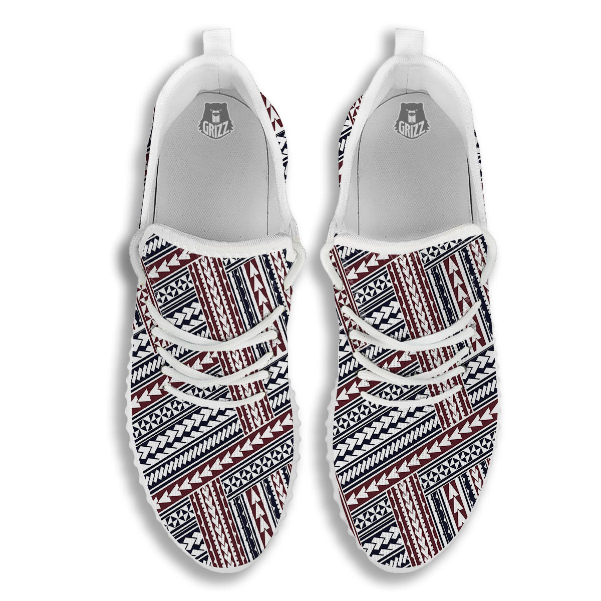 Tribal Maori Print White Walking Shoes-grizzshop