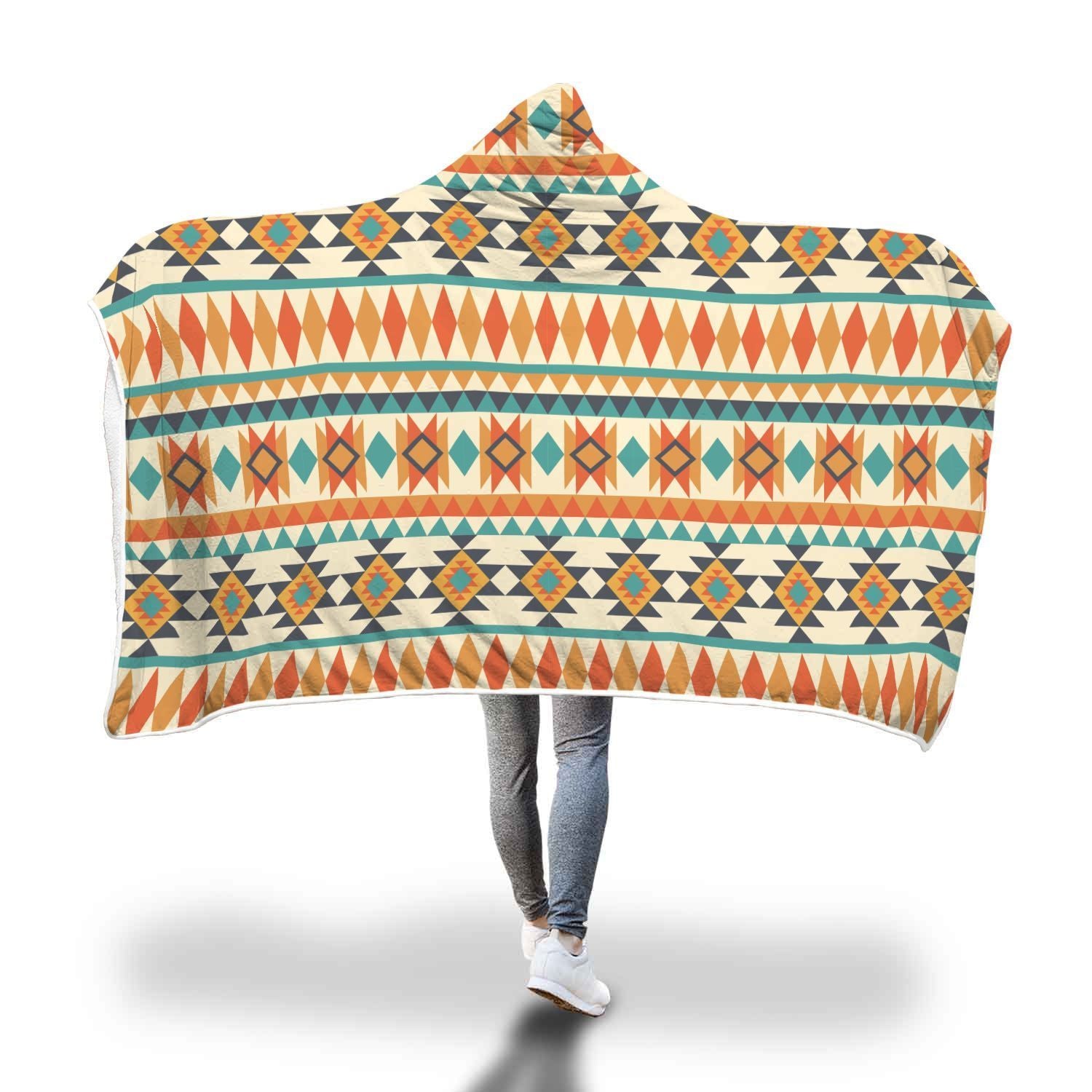 Native Navajo American Indians Aztec Tribal Print Hooded Blanket