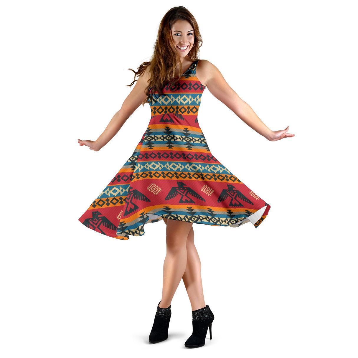 Tribal Navajo Native Indians American Aztec Print Dress-grizzshop