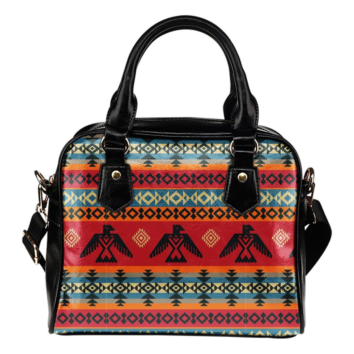 Tribal Navajo Native Indians American Aztec Print Leather Shoulder Handbag-grizzshop