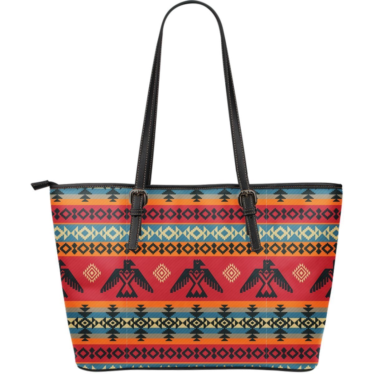 Tribal Navajo Native Indians American Aztec Print Leather Tote Bag-grizzshop