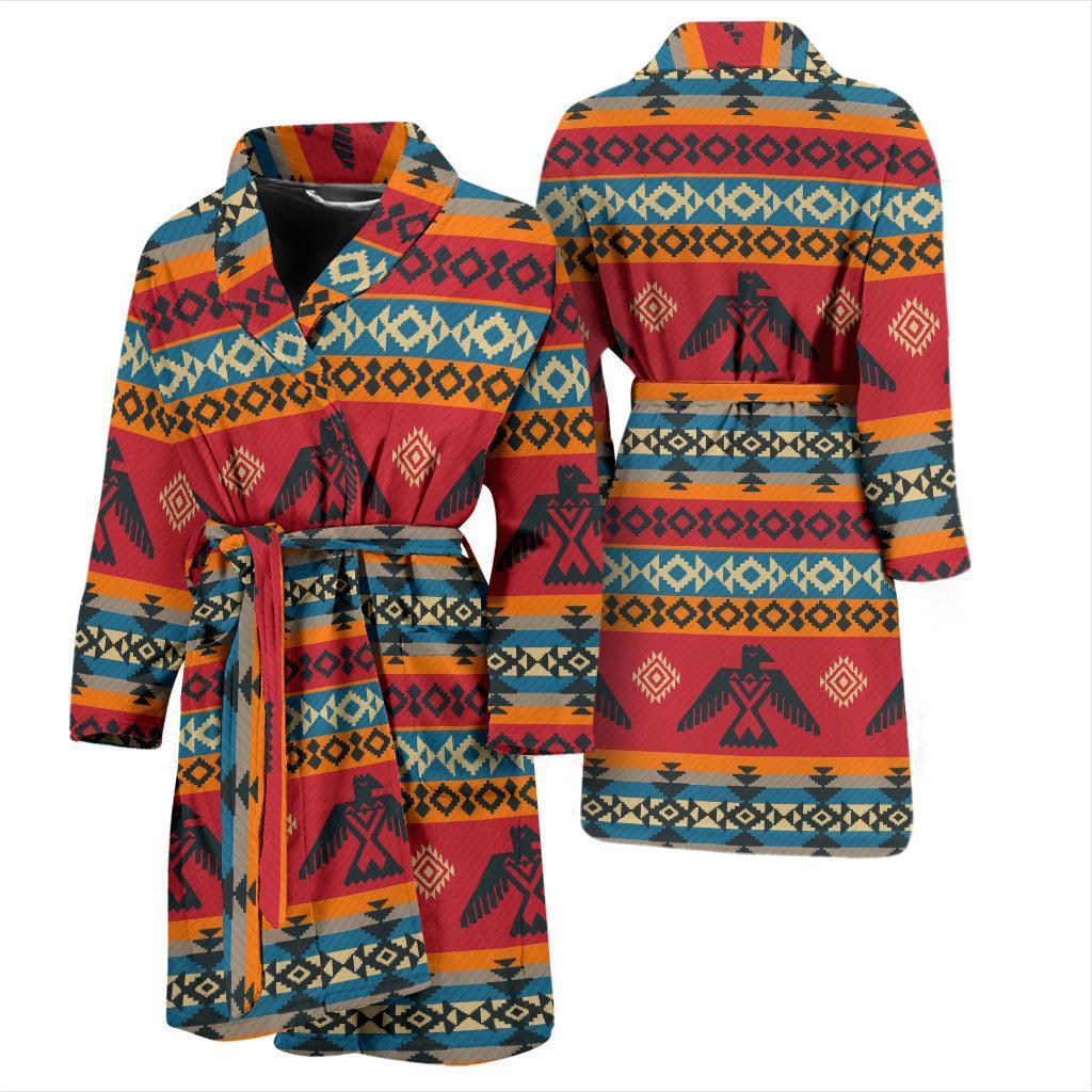Tribal Navajo Native Indians American Aztec Print Men Long Robe-grizzshop