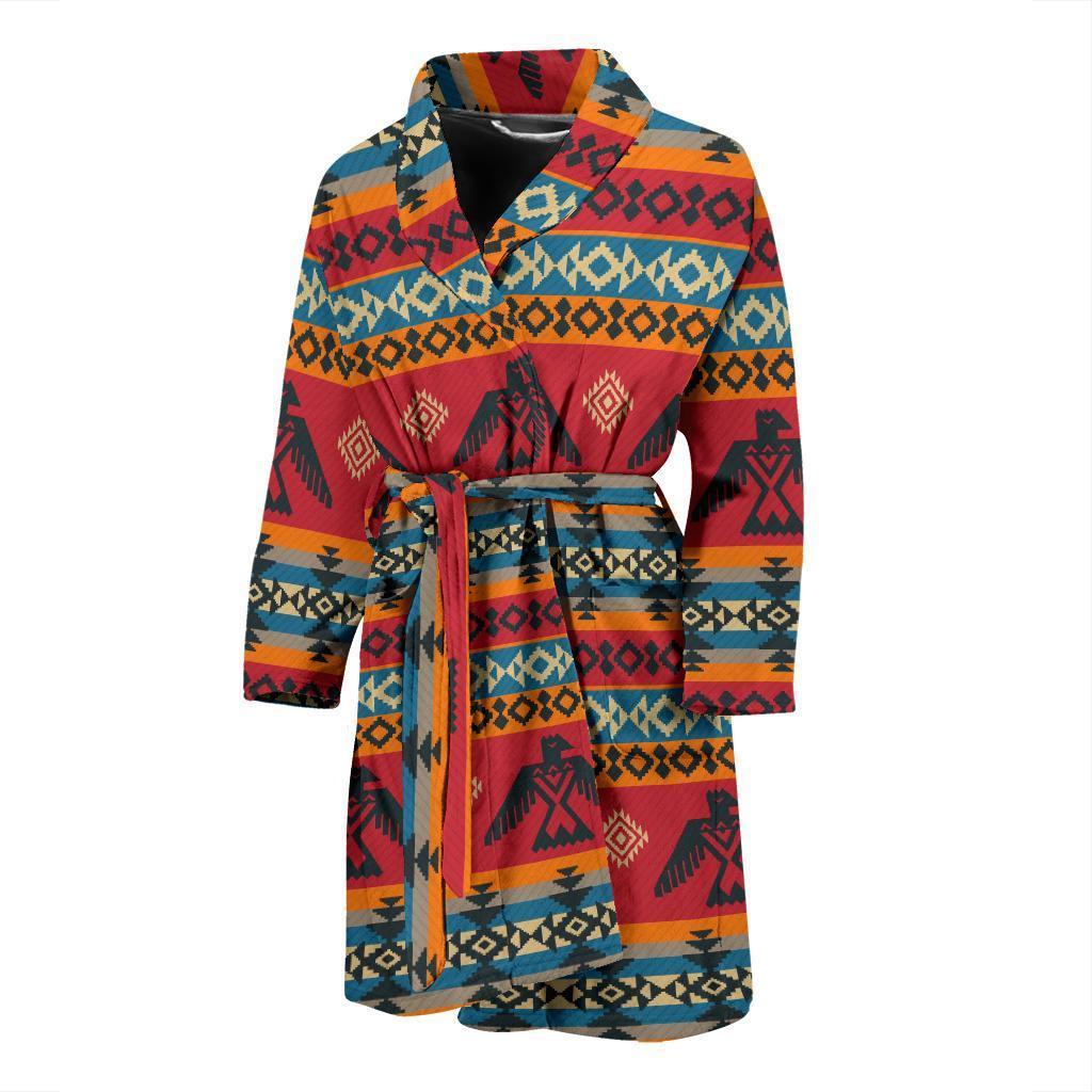 Tribal Navajo Native Indians American Aztec Print Men Long Robe-grizzshop