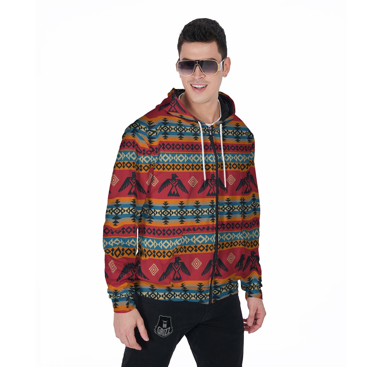 Tribal Navajo Native Indians American Aztec Print Men Zip Up Hoodie-grizzshop