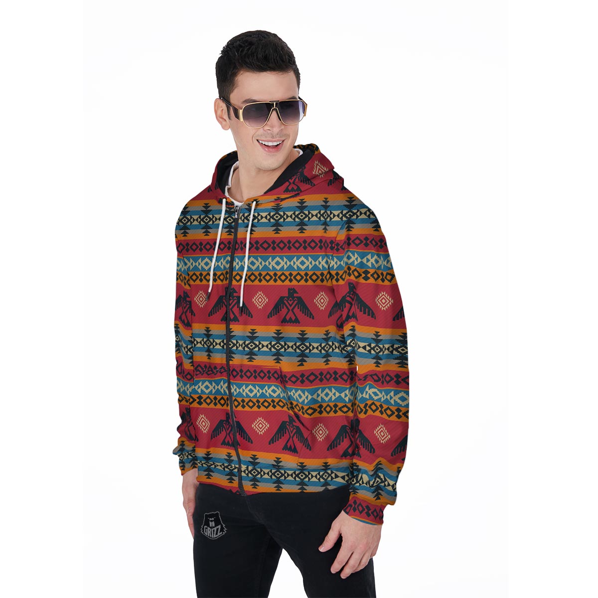 Tribal Navajo Native Indians American Aztec Print Men Zip Up Hoodie-grizzshop