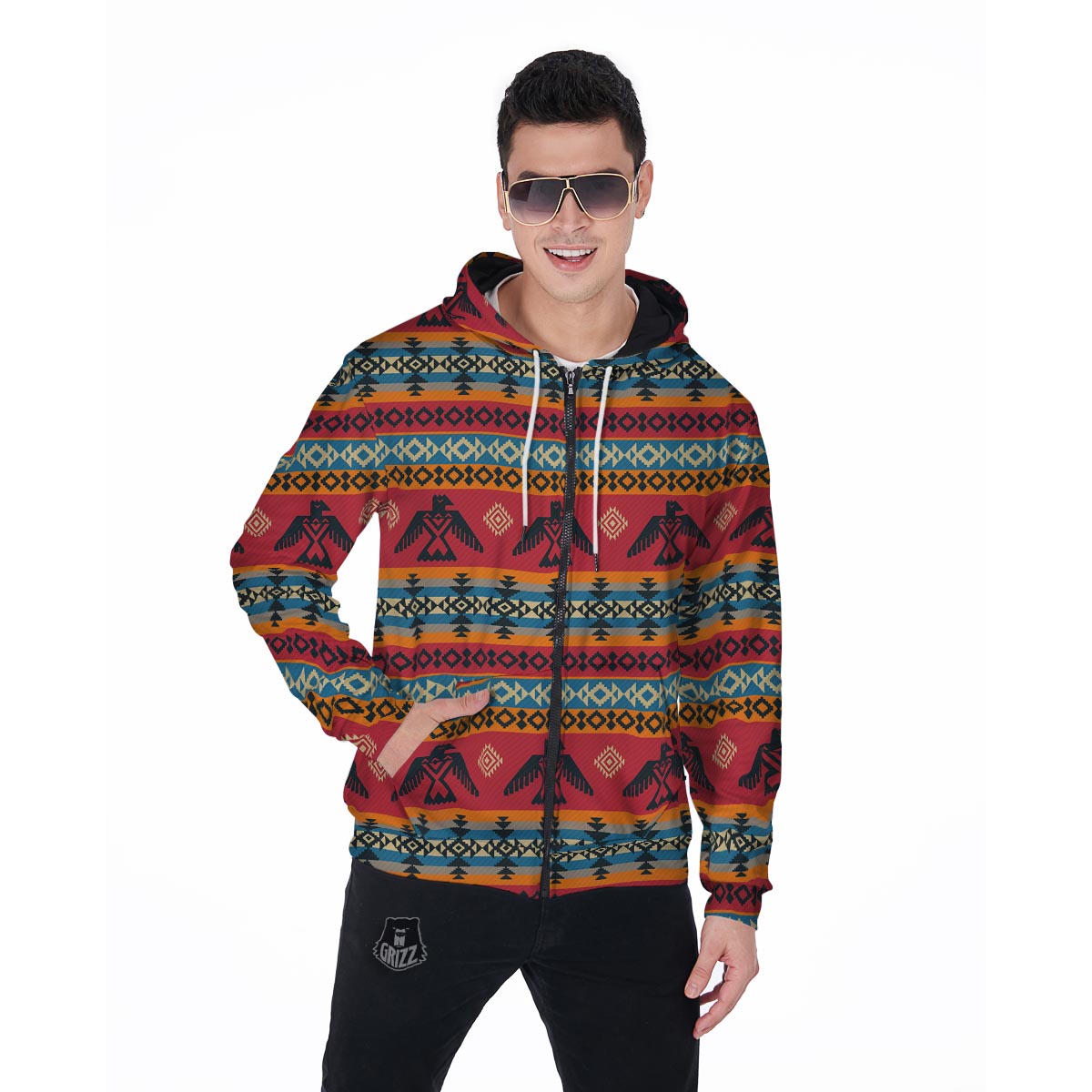 Tribal Navajo Native Indians American Aztec Print Men Zip Up Hoodie-grizzshop