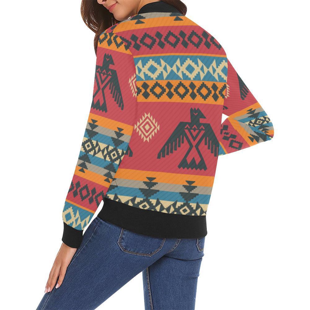 Tribal Navajo Native Indians American Aztec Print Women Casual Bomber Jacket-grizzshop