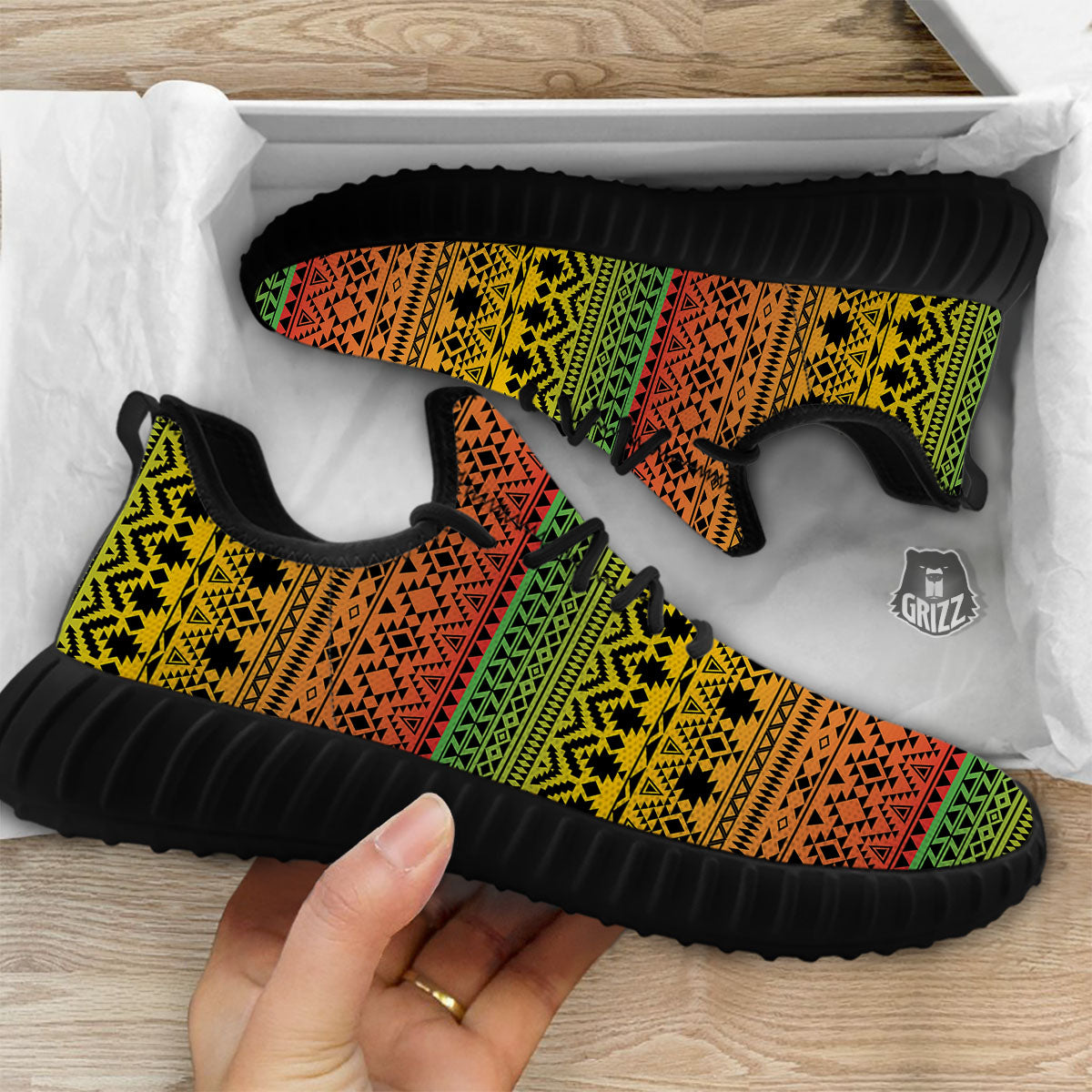 Tribal Rasta Print Pattern Black Walking Shoes-grizzshop