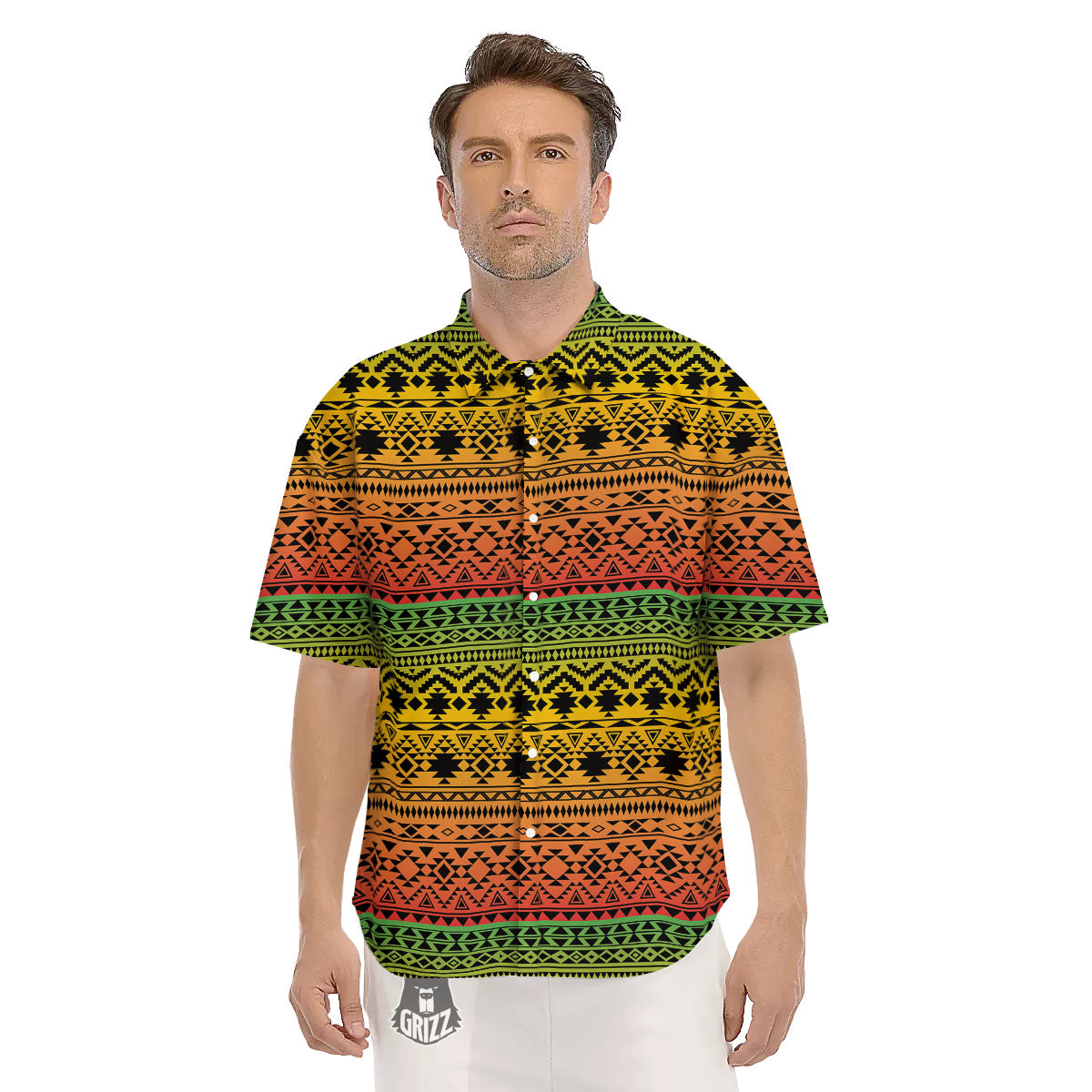 Tribal Rasta Print Pattern Men's Short Sleeve Shirts-grizzshop