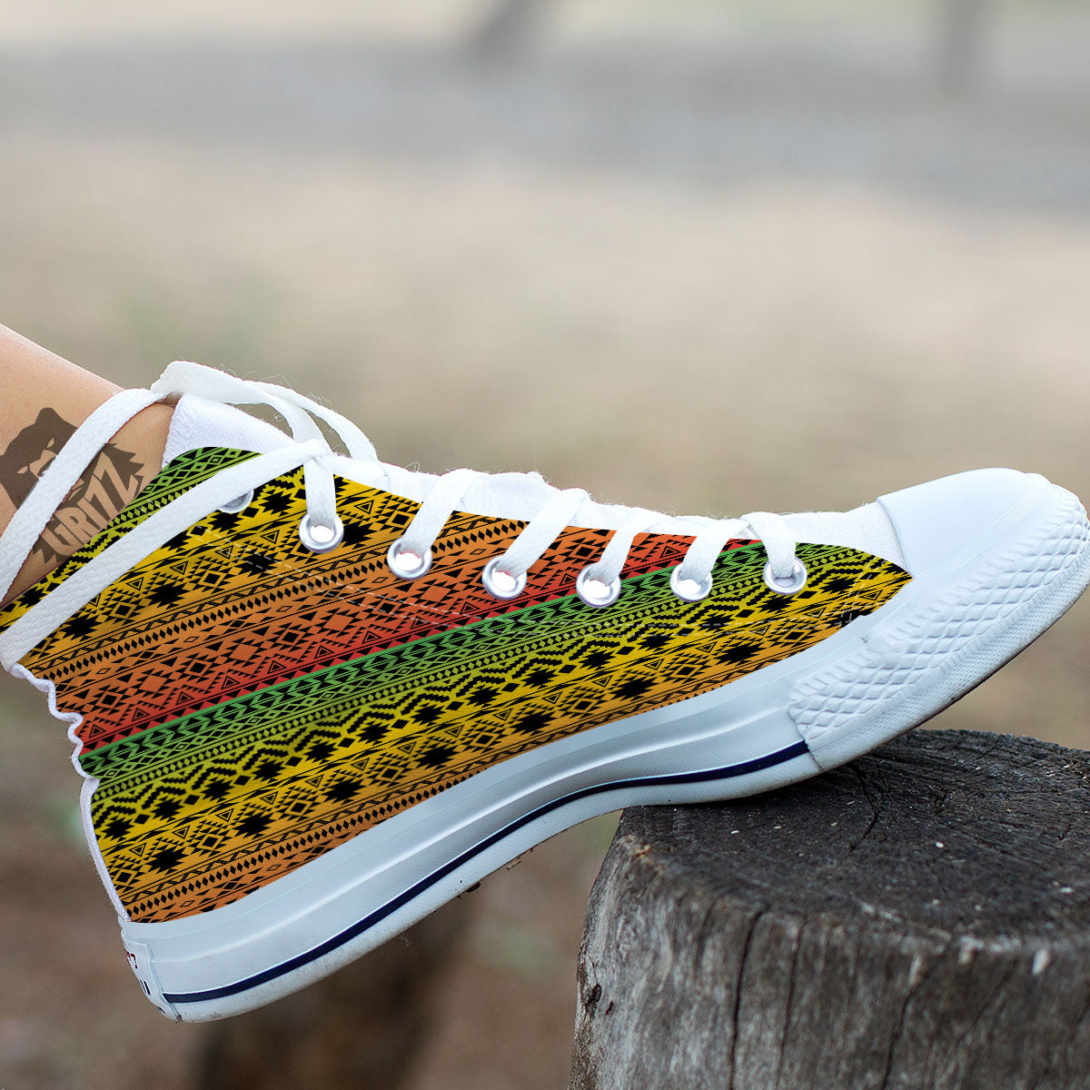 Tribal Rasta Print Pattern White High Top Shoes-grizzshop
