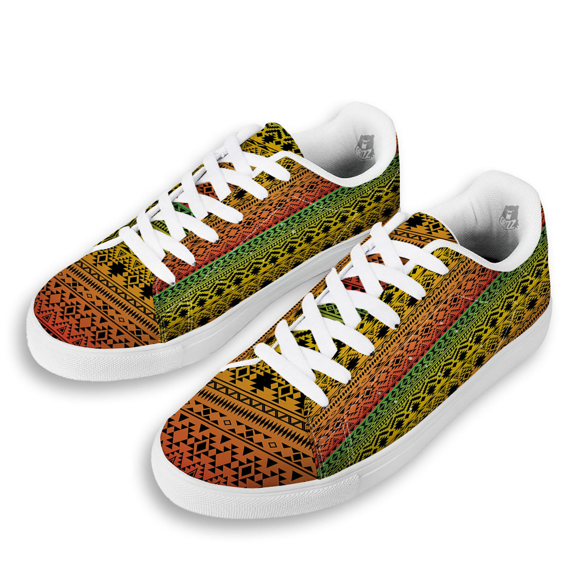 Tribal Rasta Print Pattern White Low Top Sneakers-grizzshop