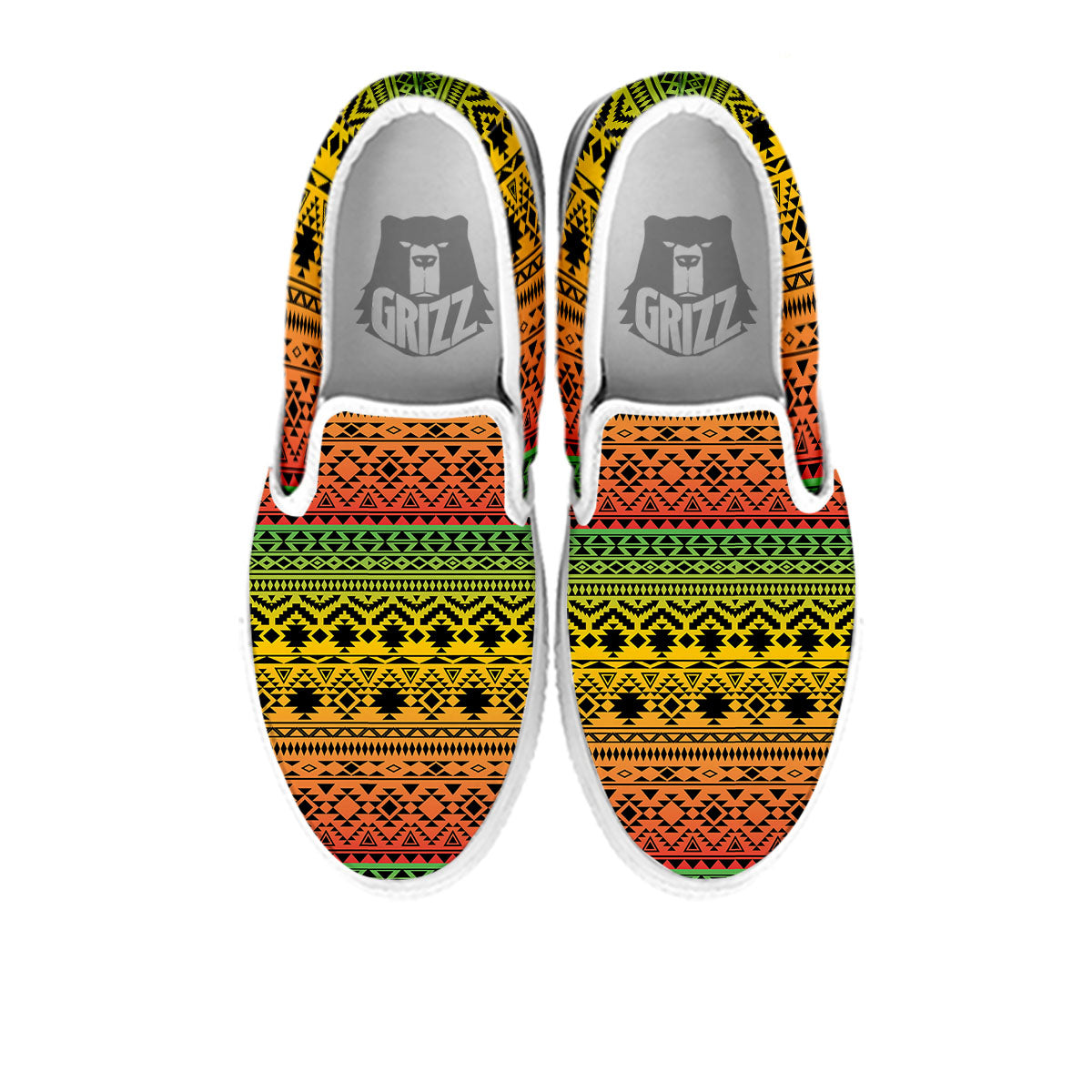 Tribal Rasta Print Pattern White Slip On Shoes-grizzshop