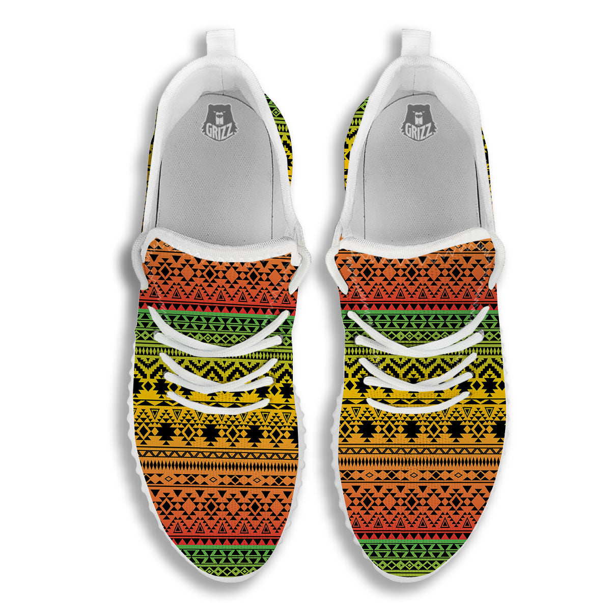 Tribal Rasta Print Pattern White Walking Shoes-grizzshop