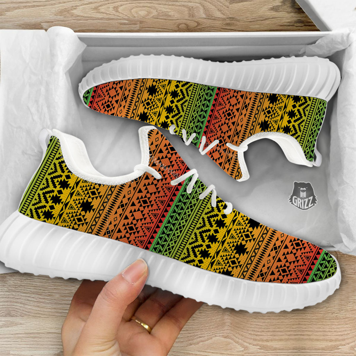 Tribal Rasta Print Pattern White Walking Shoes-grizzshop
