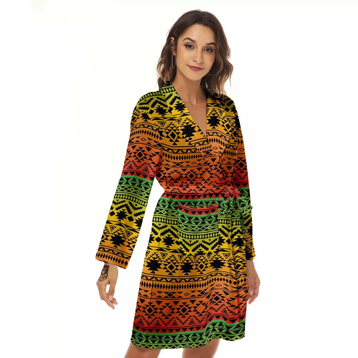 Tribal Rasta Print Pattern Women's Robe-grizzshop