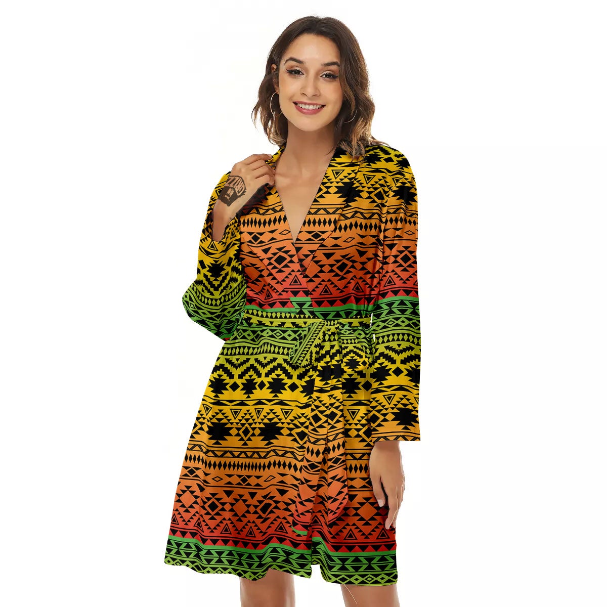 Tribal Rasta Print Pattern Women's Robe-grizzshop