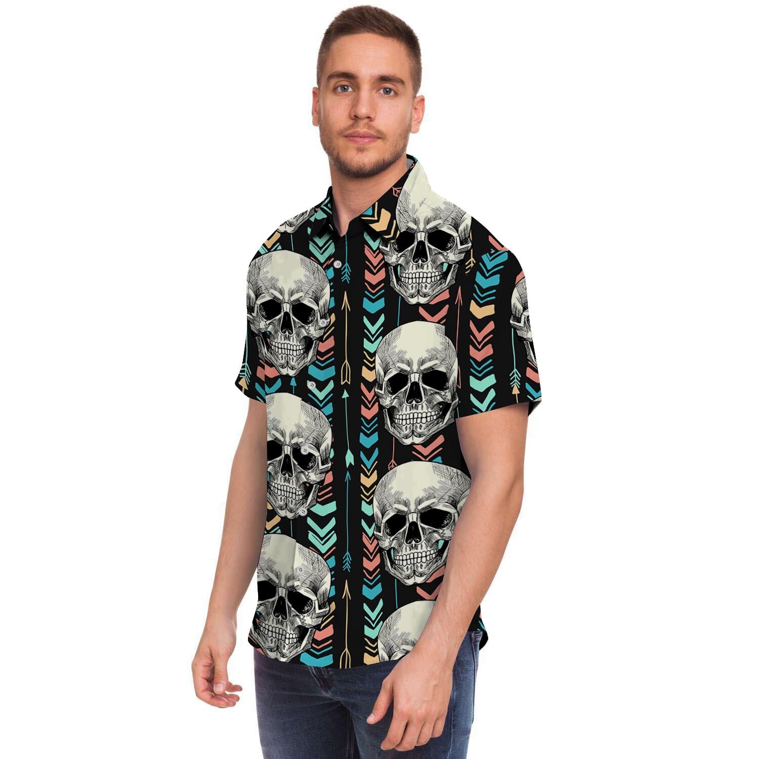 Tribal Skull Men's Short Sleeve Shirt-grizzshop