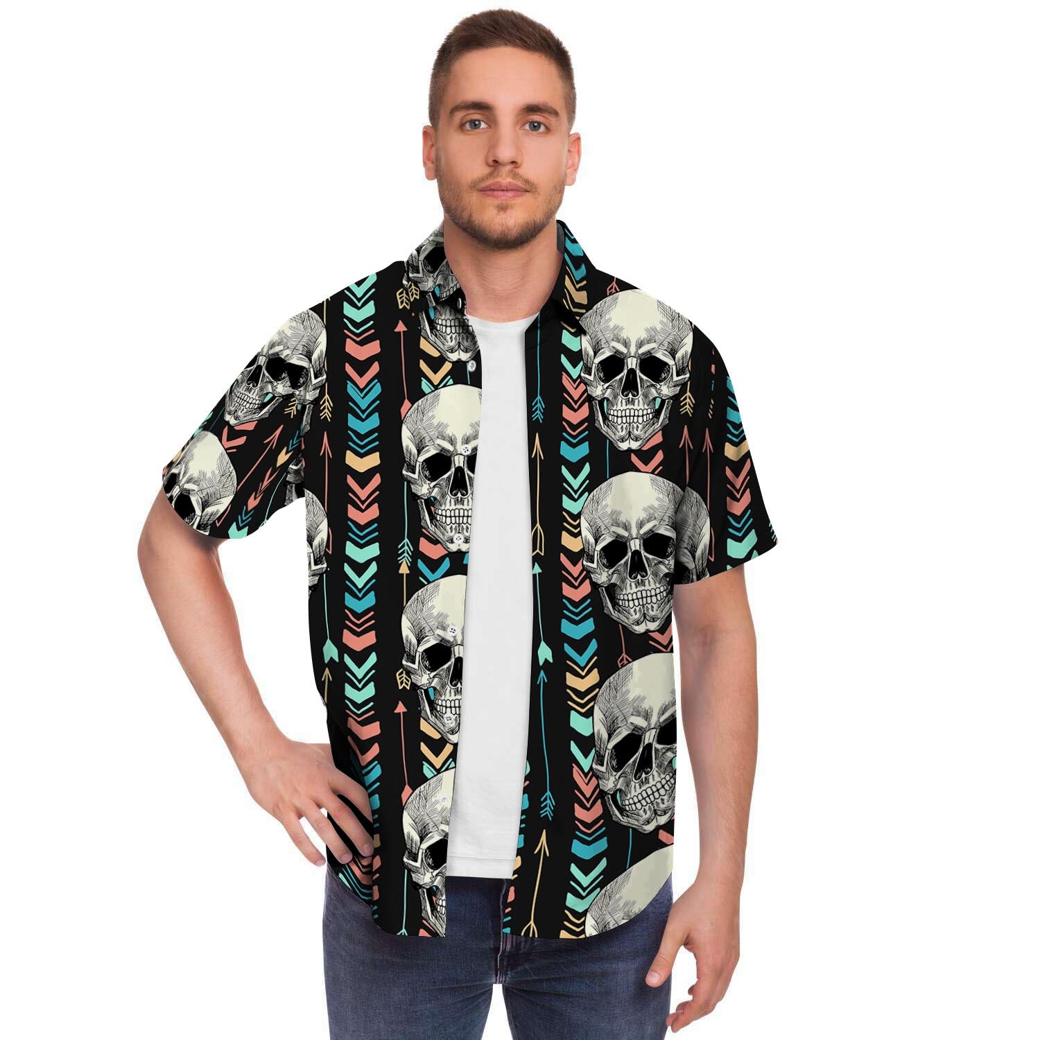 Tribal Skull Men's Short Sleeve Shirt-grizzshop