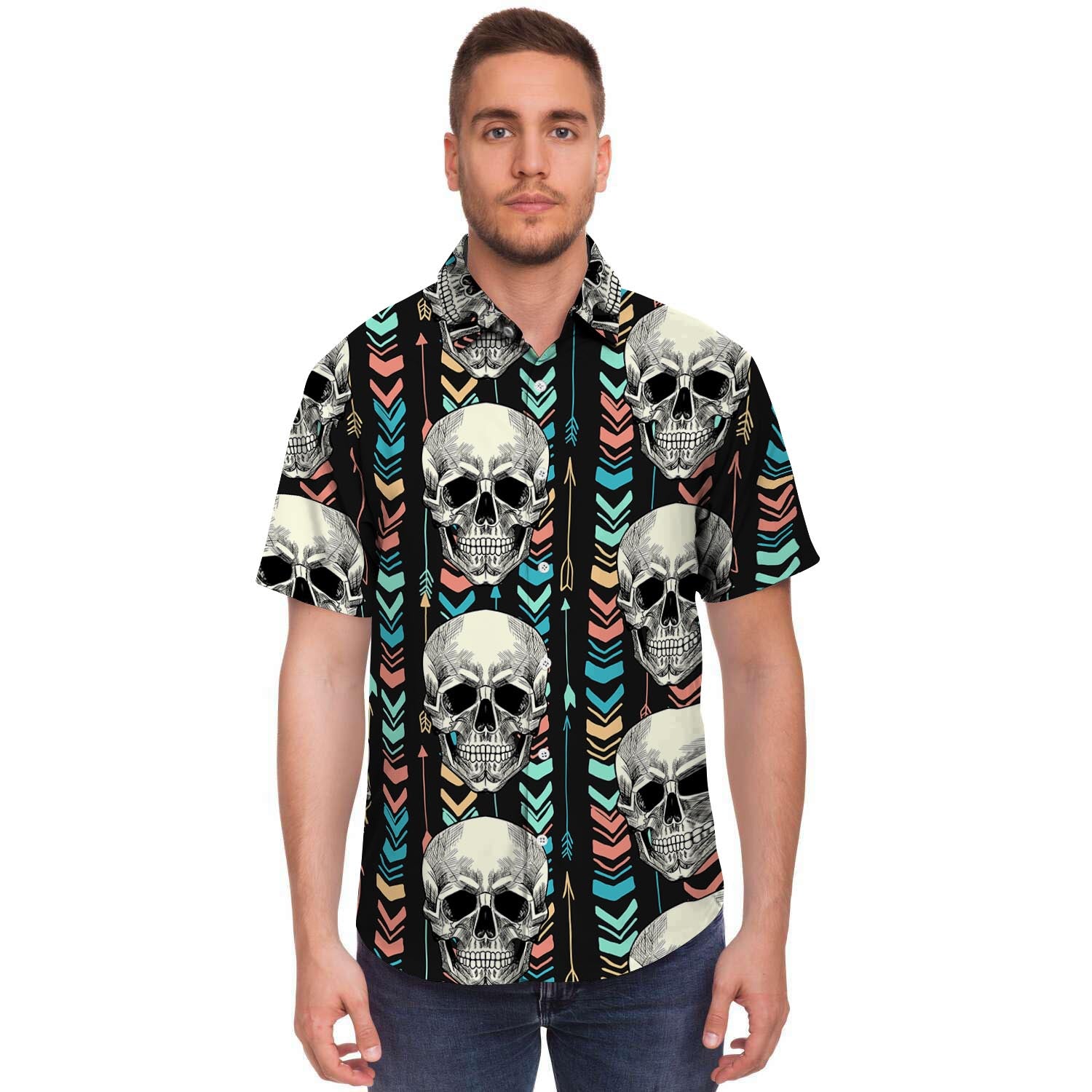Tribal Skull Men's Short Sleeve Shirt-grizzshop
