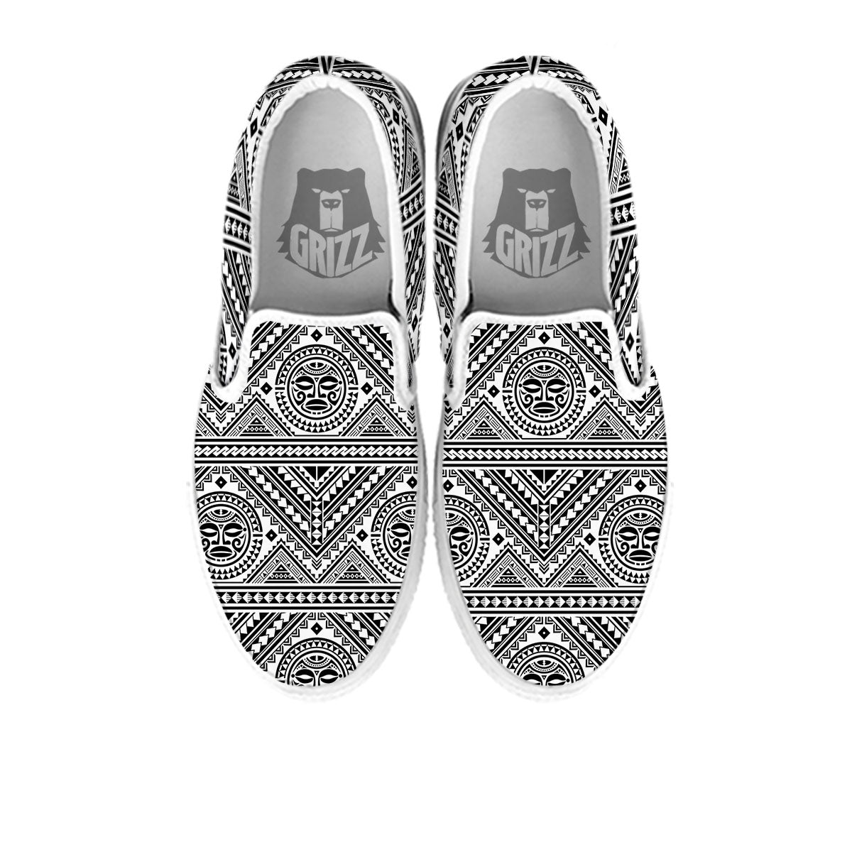 Tribal Tattoo Maori Polynesian Print White Slip On Shoes-grizzshop