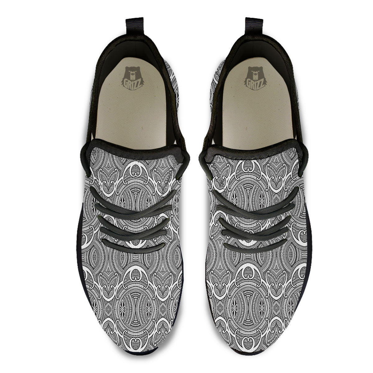 Tribal Tattoo Maori Print Pattern Black Athletic Shoes-grizzshop