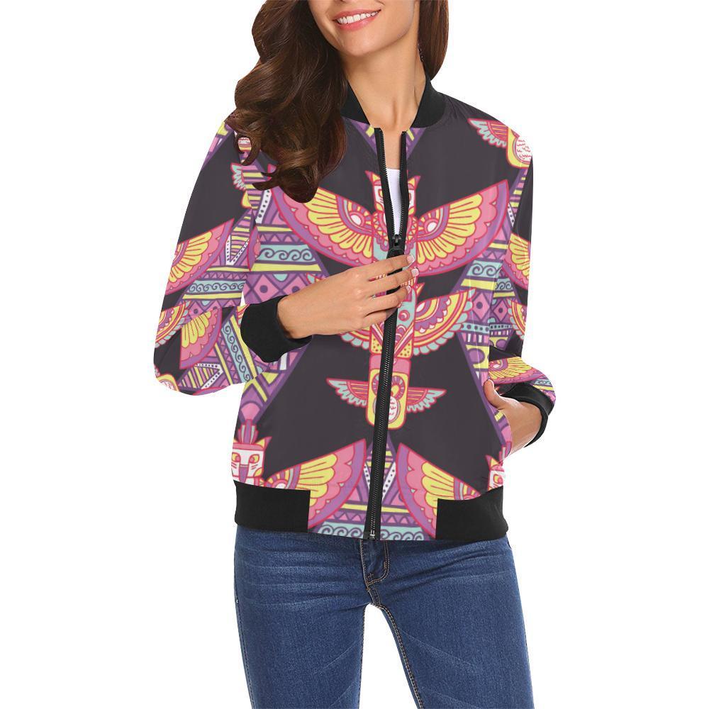 Tribal Aztec Native American Navajo Indians Print Women Casual Bomber Jacket-grizzshop