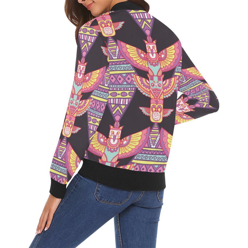 Tribal Aztec Native American Navajo Indians Print Women Casual Bomber Jacket-grizzshop