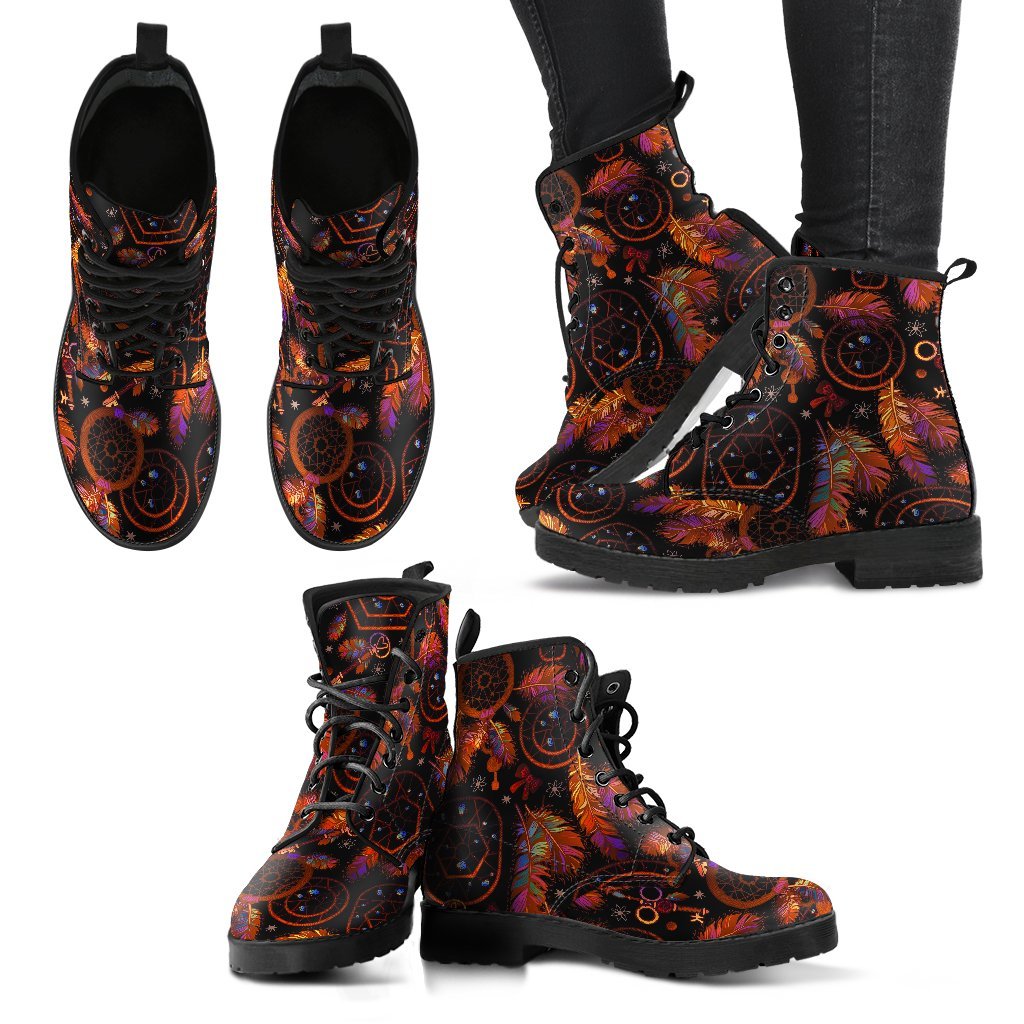 Tribal Dream Catcher Feather Pattern Print Men Women Leather Boots-grizzshop