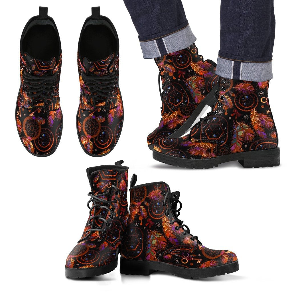Tribal Dream Catcher Feather Pattern Print Men Women Leather Boots-grizzshop