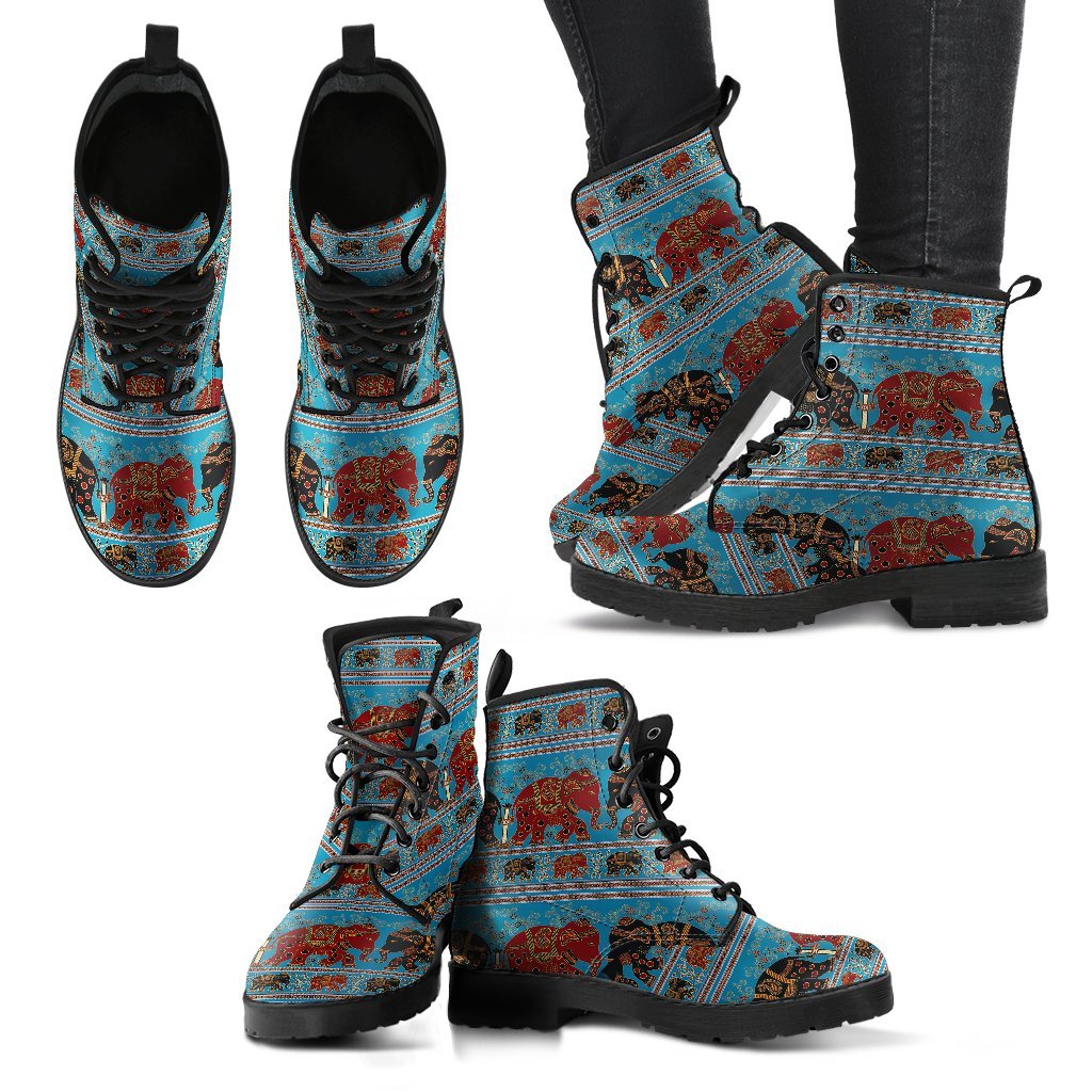 Tribal Elephant Print Men Women Leather Boots-grizzshop