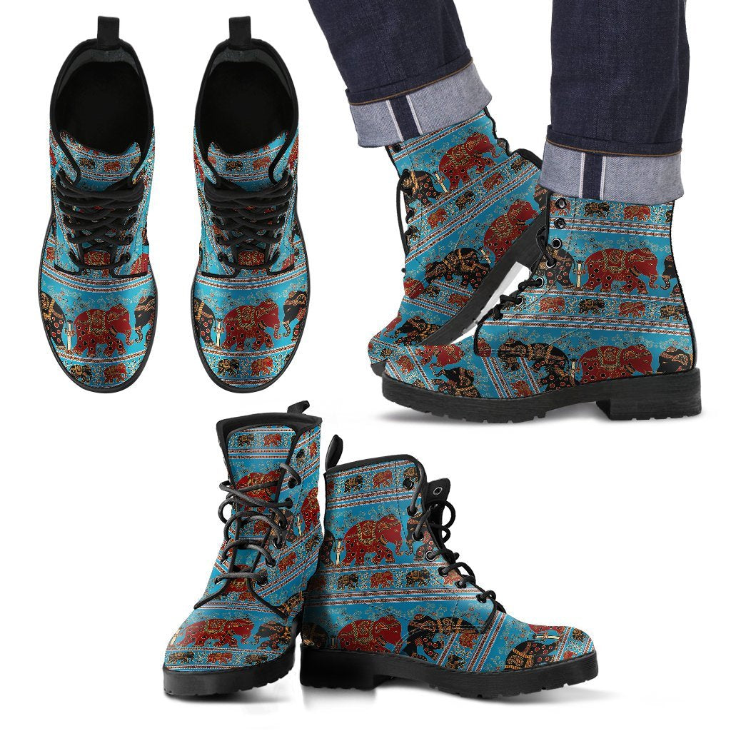 Tribal Elephant Print Men Women Leather Boots-grizzshop