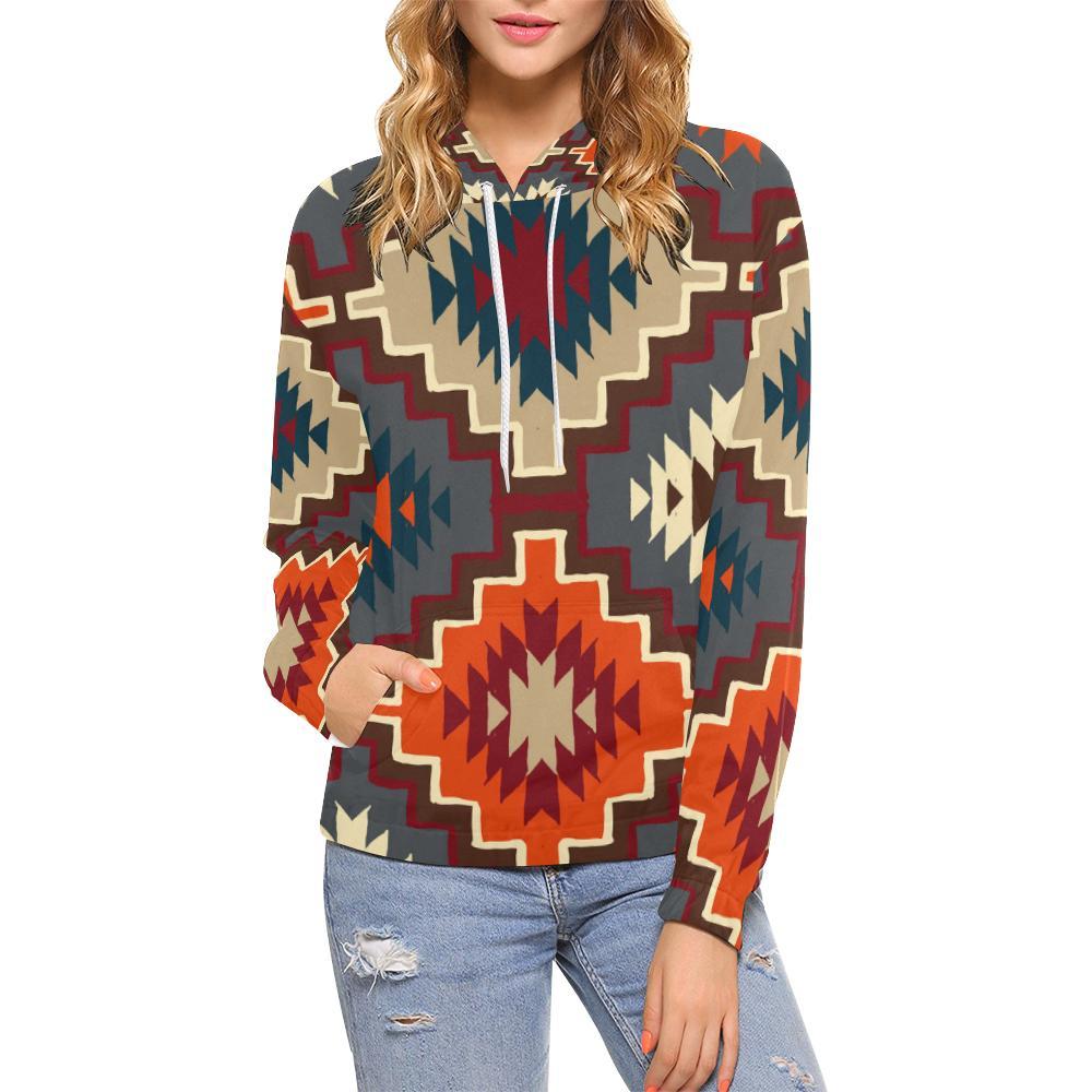 Tribal Indians Native American Aztec Navajo Print Women Pullover Hoodies -grizzshop