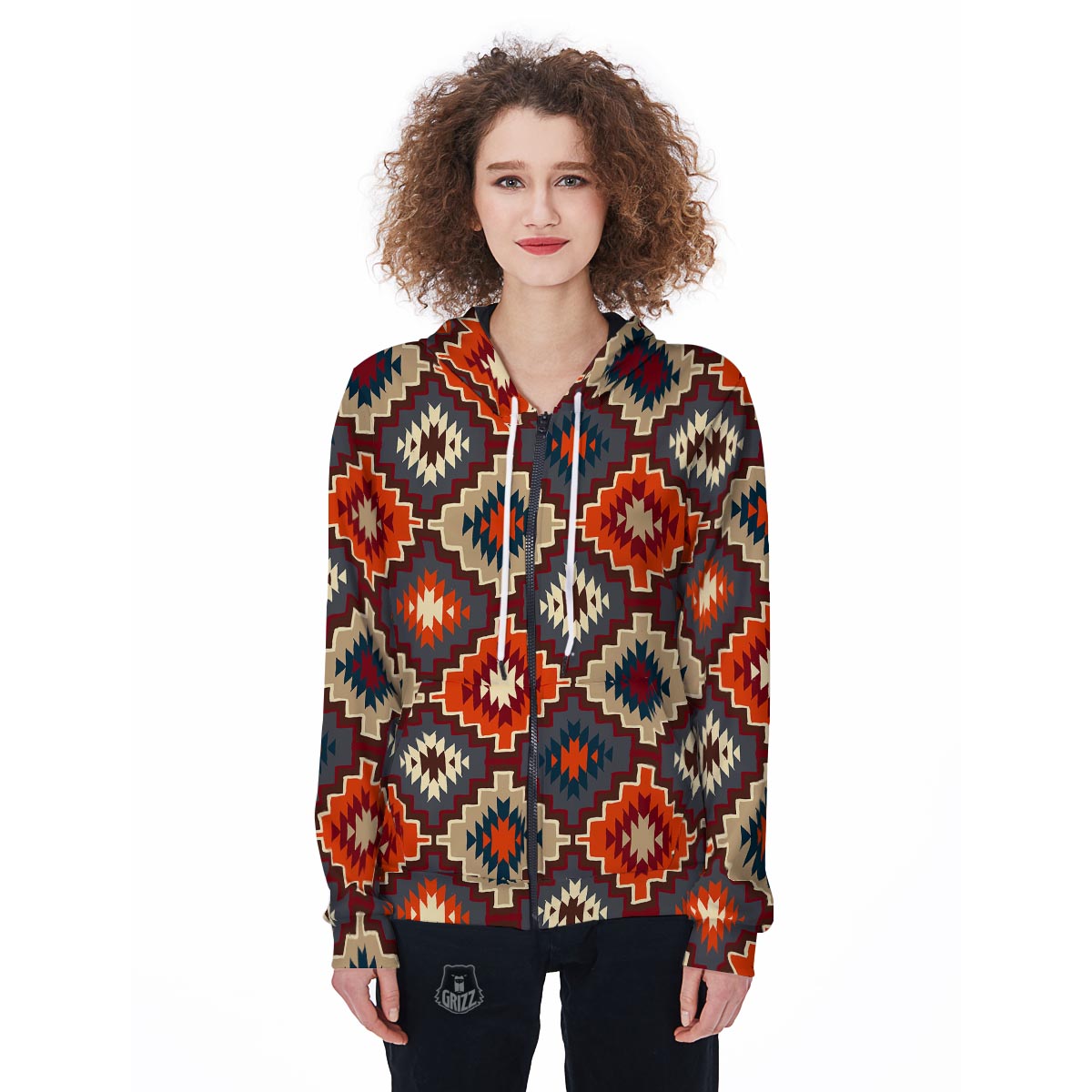 Tribal Indians Native American Aztec Navajo Print Women Zip Up Hoodies-grizzshop
