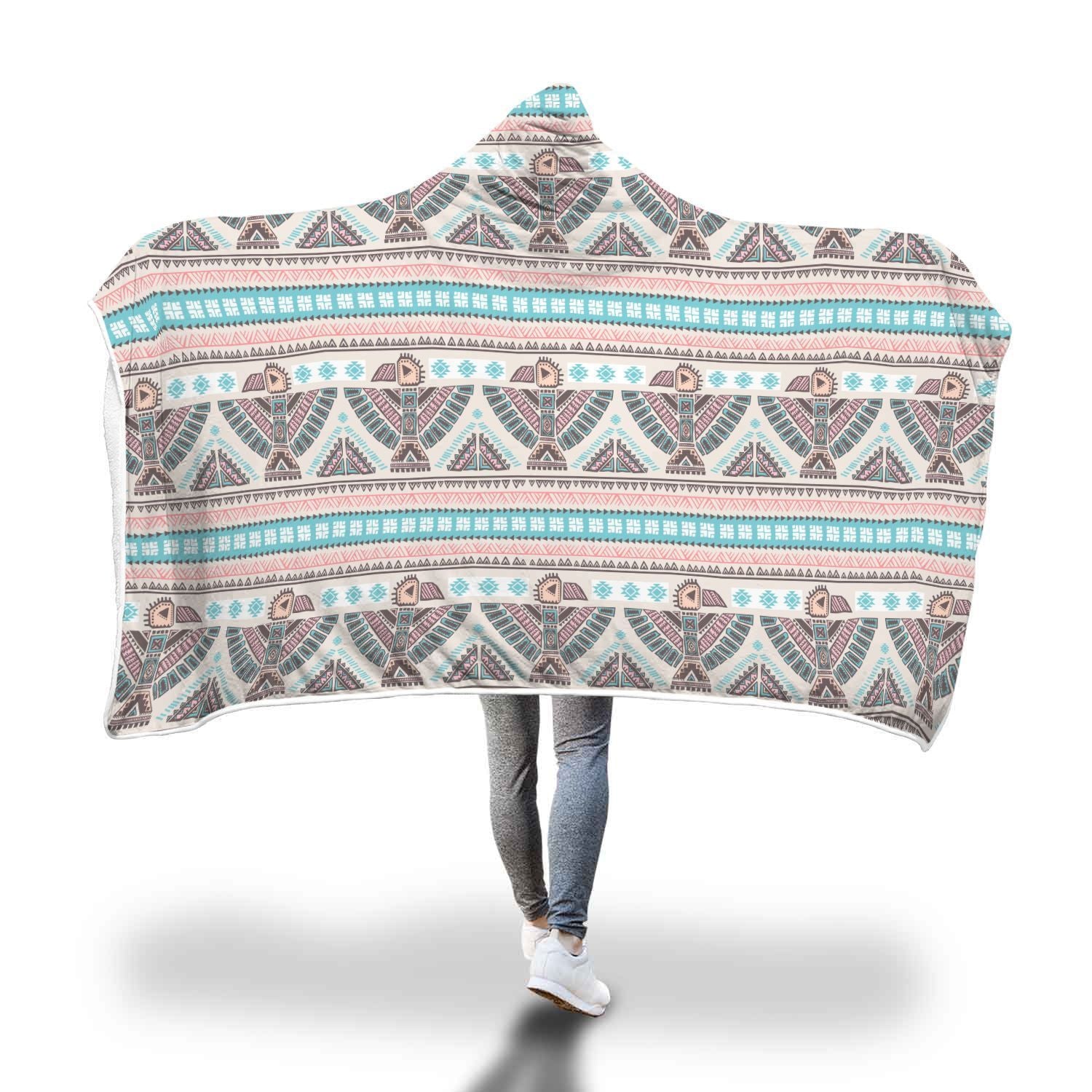 Tribal Native Indians American Aztec Navajo Print Hooded Blanket-grizzshop