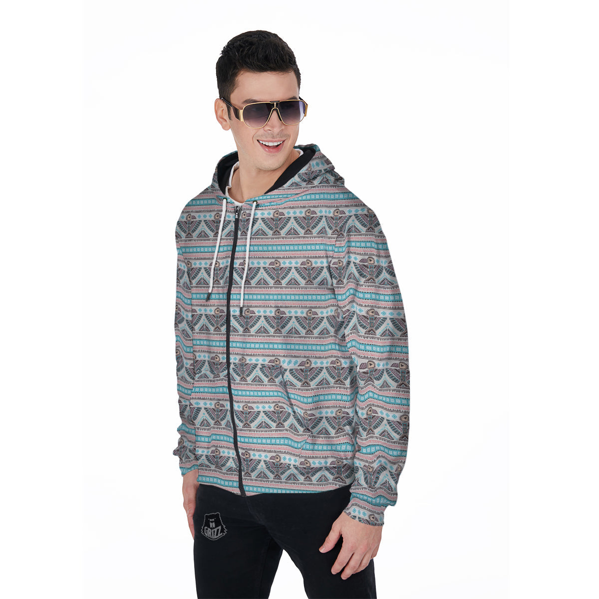Tribal Native Indians American Aztec Navajo Print Men Zip Up Hoodie-grizzshop