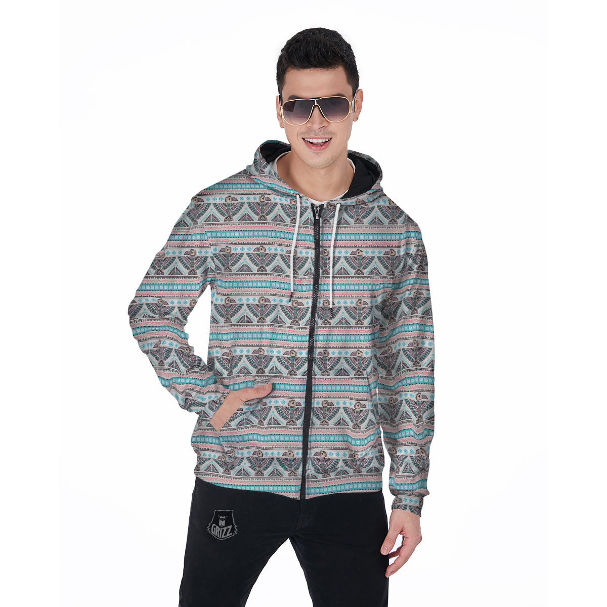 Tribal Native Indians American Aztec Navajo Print Men Zip Up Hoodie-grizzshop