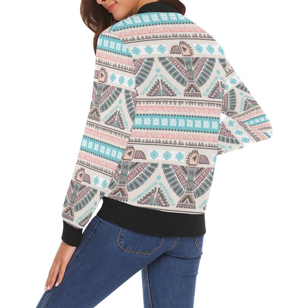 Tribal Native Indians American Aztec Navajo Print Women Casual Bomber Jacket-grizzshop