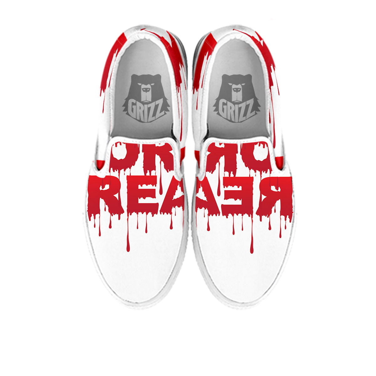 Trick Or Treat Red Blood Halloween Print White Slip On Shoes-grizzshop