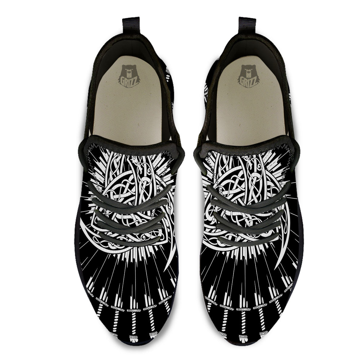 Triple Horn Of Odin Viking Print Black Athletic Shoes-grizzshop