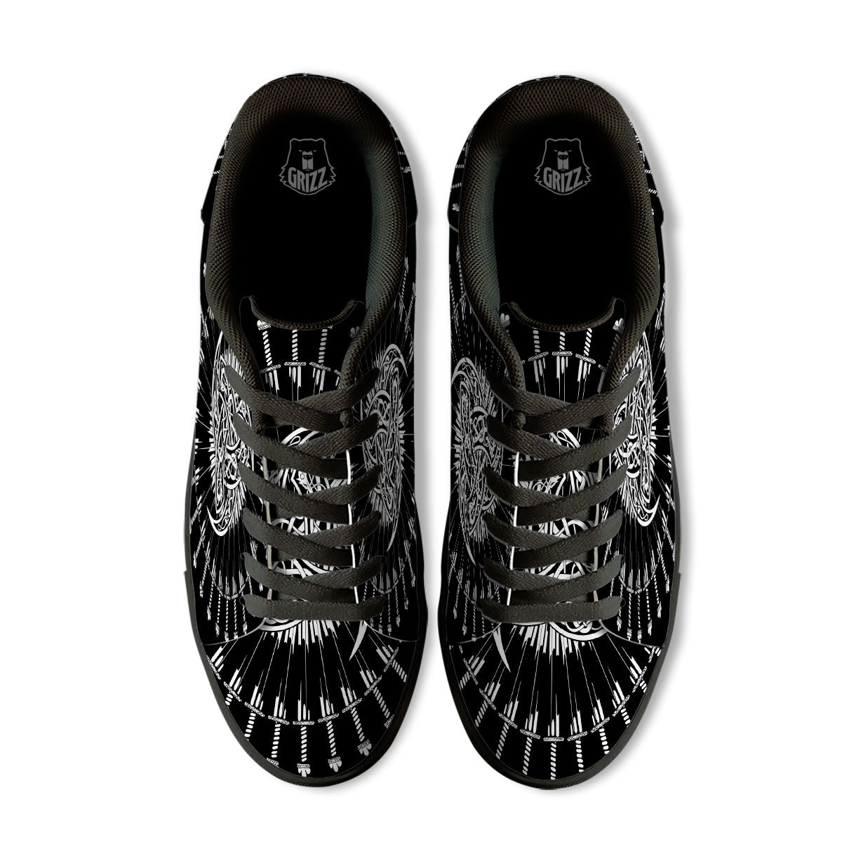 Triple Horn Of Odin Viking Print Black Low Top Sneakers-grizzshop