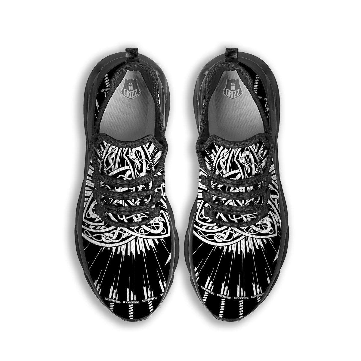 Triple Horn Of Odin Viking Print Black Running Shoes-grizzshop