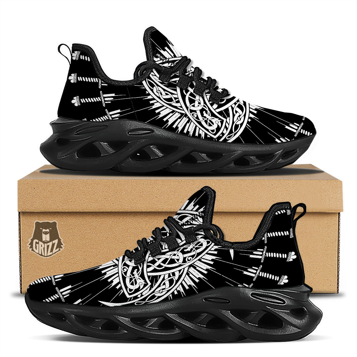 Triple Horn Of Odin Viking Print Black Running Shoes-grizzshop