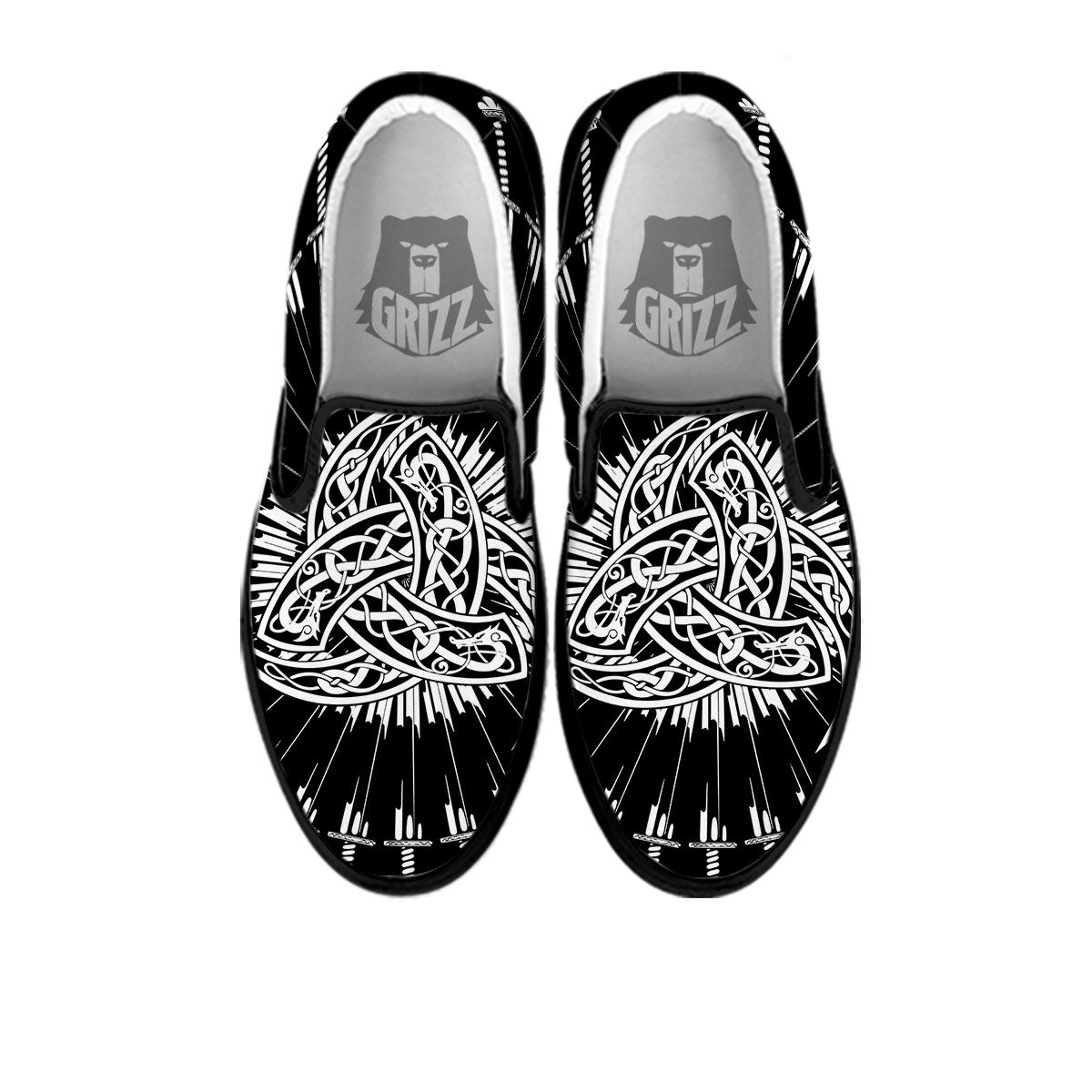 Triple Horn Of Odin Viking Print Black Slip On Shoes-grizzshop